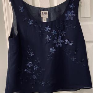 Navy 3-piece crepe beaded gown; NWT, R&M Richards